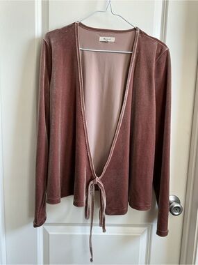 Madewell Dusty Rose Velvet Tie-Front Cardigan
